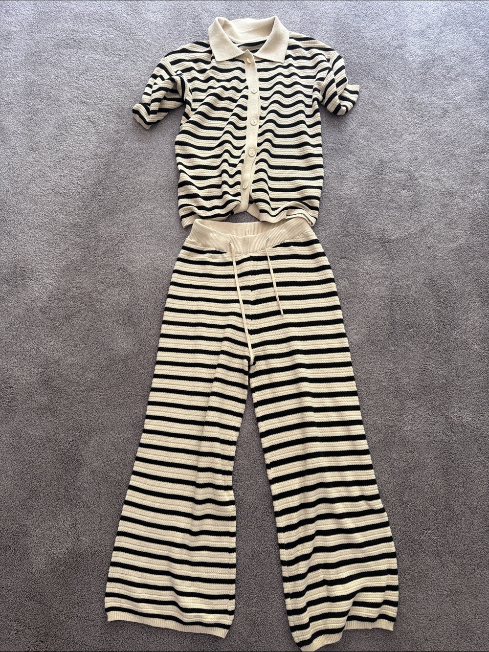 Striped Knit Two-Piece Set - Cream & Black